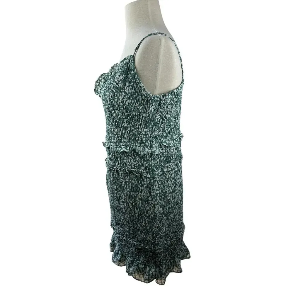 Abercrombie & Fitch Smocked Mini Dress Ruffle Green White Size XLT XL Tall - Picture 8 of 16